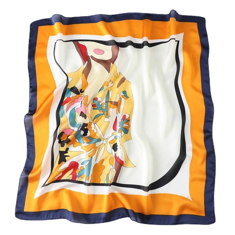 Foreign Style Small Silk Scarf 71cm Square Scarf Hangzhou Silk Imitation Silk Scarf Professional Women's Scarf Decorative Small Silk Scarf