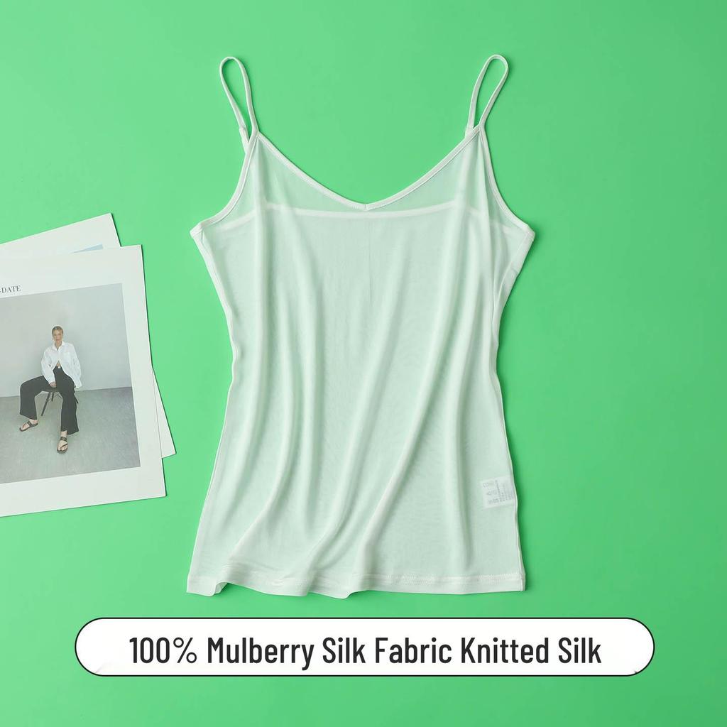 Ultra-Thin 100% Mulberry Silk V-Neck Camisole Tank for Women - Summer Base Layer