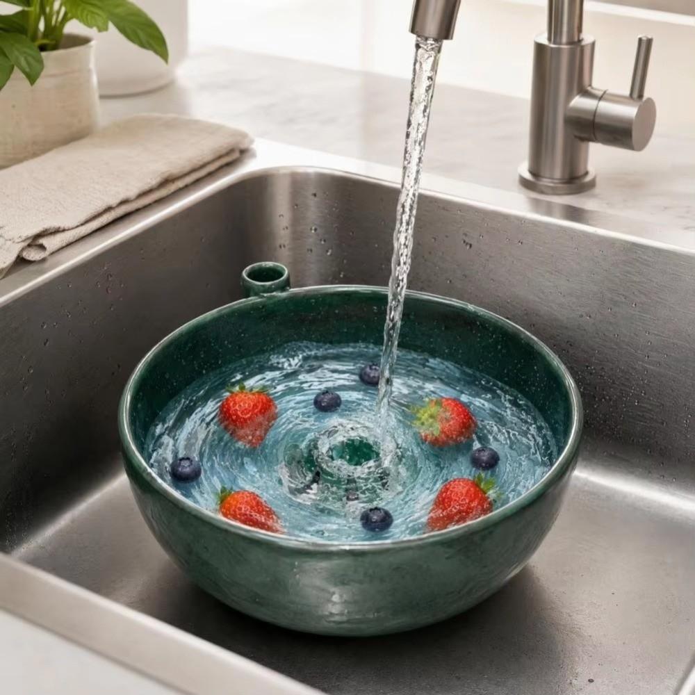 Large Capacity Ceramic Berry Washer Automatic Vortex Self-Rotating Fruit Cleaner  Serving Dish