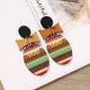 Bohemian Wood Stud Earrings Niche Design Ethnic Style Geometric Stripe Print Earrings Femininity Personality Earrings