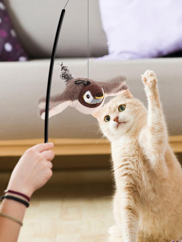 Interactive Cat Toys Rechargeable Flying Bird Cat Toy Chirping Flapping Bird(no Flying) Can Add Catnip Touch Activated Plush Toy