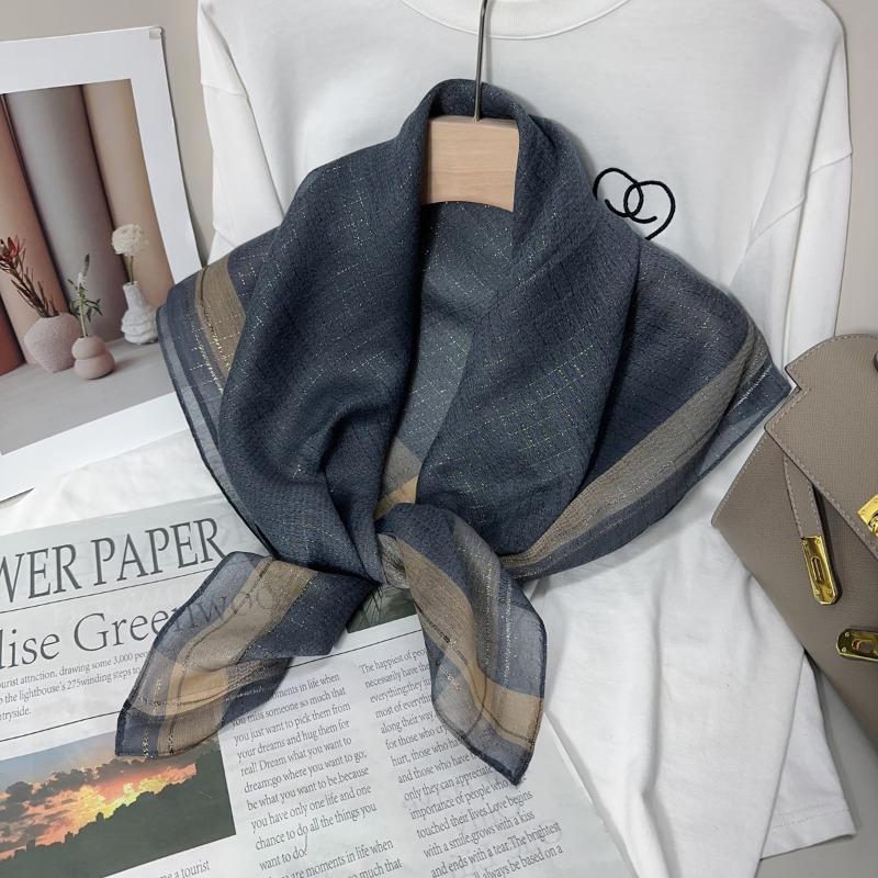 90 square scarf silk scarf women's new fashion color matching versatile neck protection scarf scarf simple gold thread scarf yarn shawl