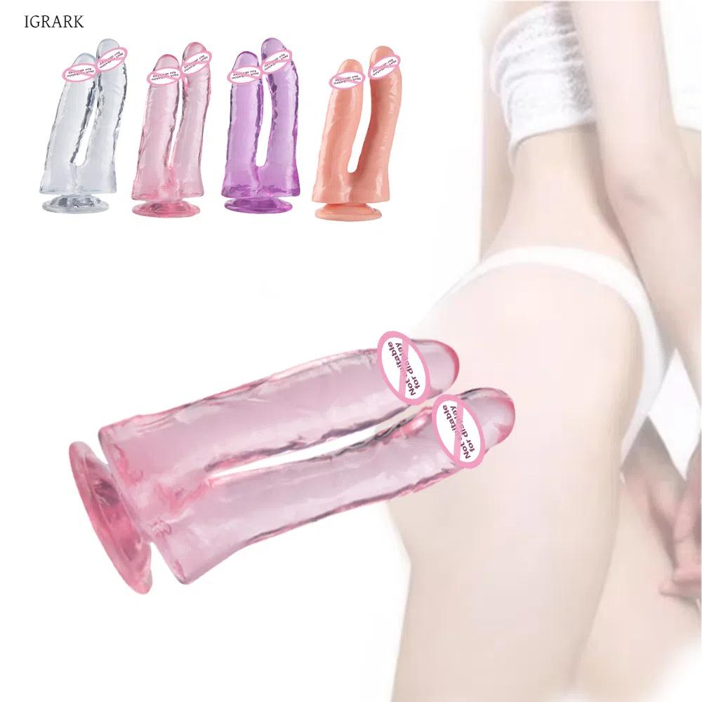 Crystal Jelly Dildo Double Stick Dick Penis g-Spot Anal Masturbator Men Women Lesbian Gay Adult Sex Toy For Couples  for  Woman