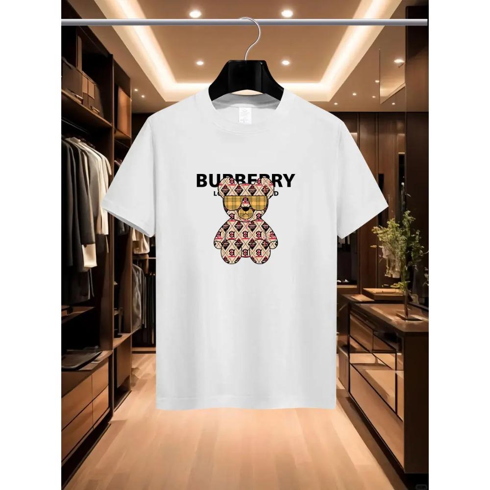 

Мужская летняя футболка 2025 года, роскошная и модная, международного бренда BRRY, с принтом мультяшного медведя, из чистого хлопка, с круглым вырезом, городская c XXXXXL белый