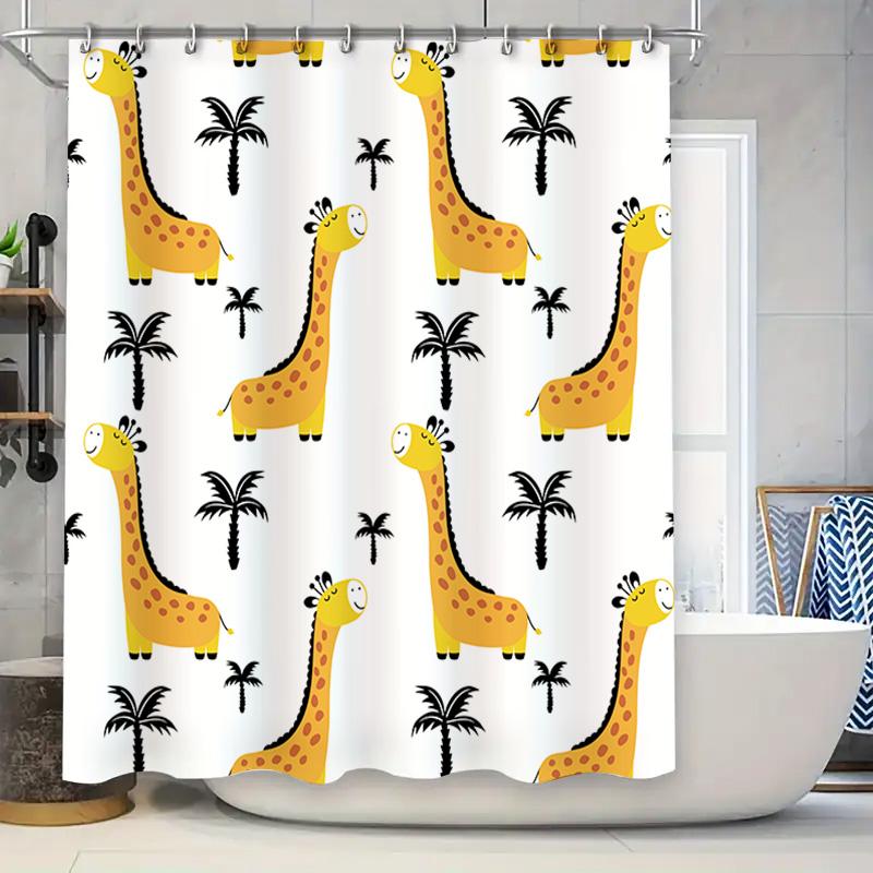 

Adorable Giraffe Palm Tree Print Shower Curtain Children S Bathroom Decor Non-Slip Backing For Safety Multiple Sizes Available W60H190(CM)-1 Pcs