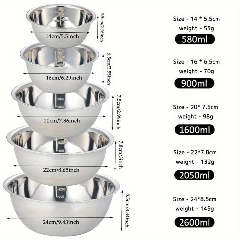 5pcs/Set Stainless Steel Mixing Bowls Non Slip Nesting Whisking Bowls Set Mixing Bowls For Salad Cooking Baking