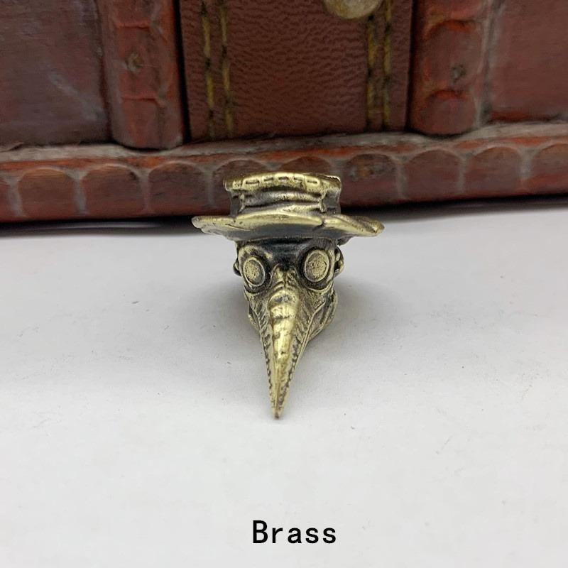 Brass Plague Doctor Crow Knife Pendant Personality Car Key Pendant Punk Fashion Paracord Rope Bead Pendant Accessories Brown