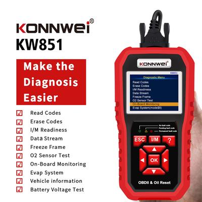 KONNWEI OBD2 KW851 Automobilio OBD 2 skaitytuvas Profesionalūs diagnostikos įrankiai Transporto priemonės techninės priežiūros atstatymo įrankis Automatinis variklio patikrinimo kodų skaitytuvas