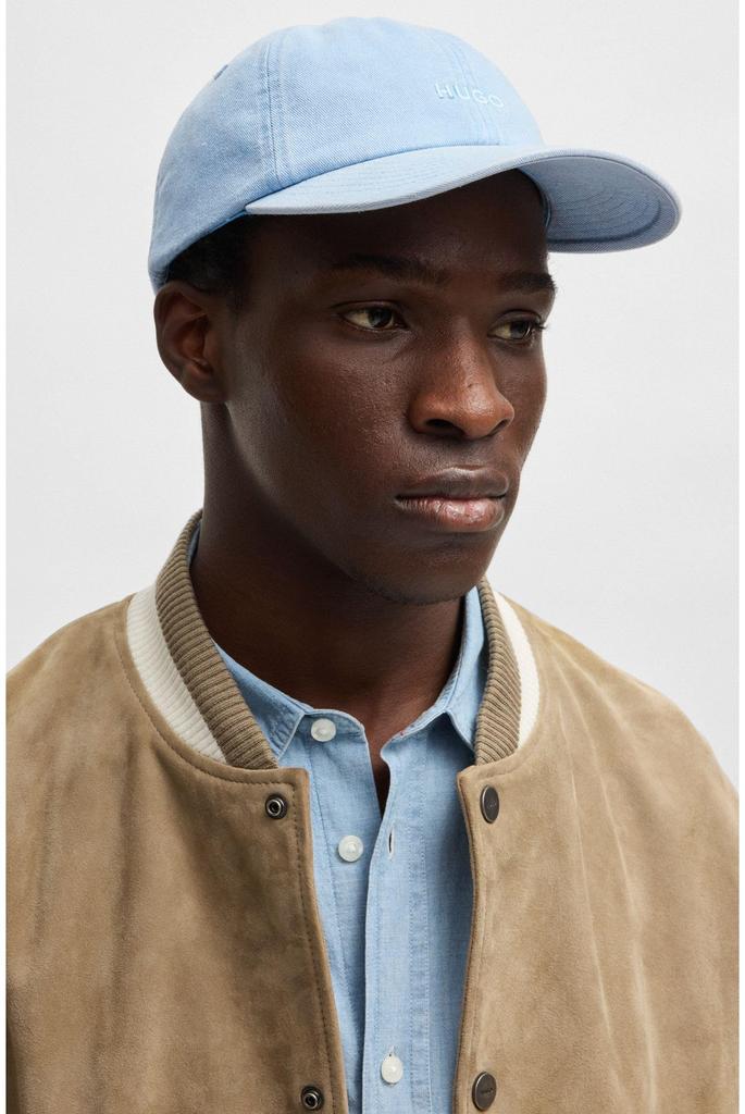 [HUGO] Cotton Twill 6 Panel Cap with Logo Embroidery, Men's, One Size, Light Blue