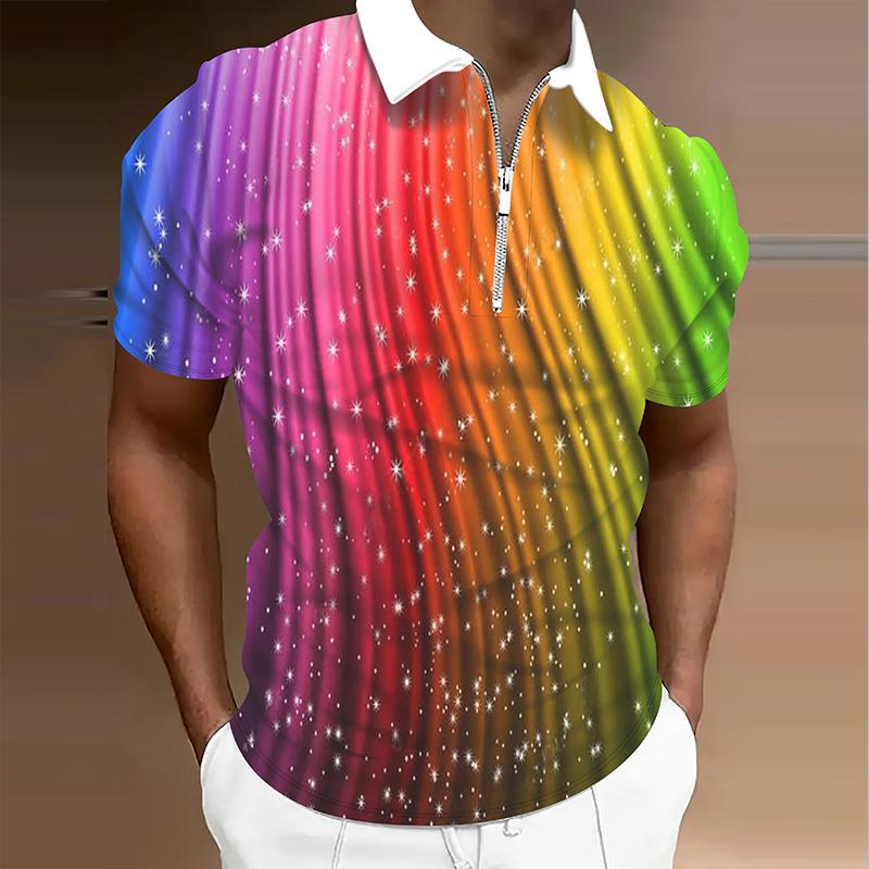 

Мужская рубашка поло повседневная на молнии с коротким рукавом модная повседневная на молнии летняя весенняя рубашка обычного кроя с разноцветным принтом 3D 8XL фиолетовый