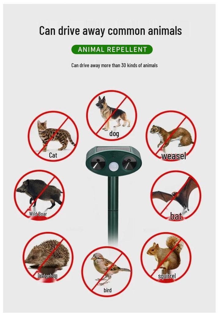Solar Ultrasonic Animal Repeller with Infrared Sensor