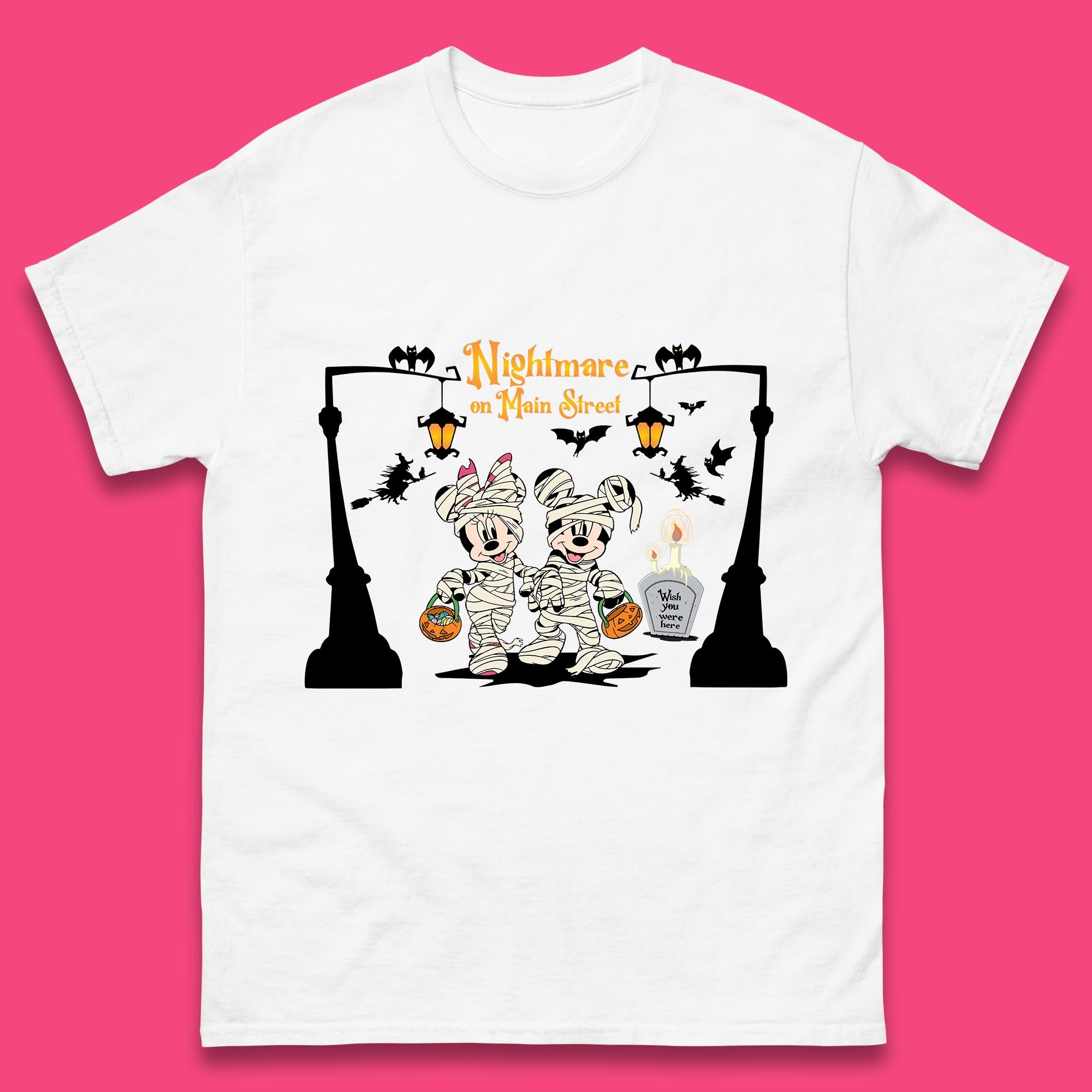 Nightmare On Main Street Disney Halloween Mickey Minnie Mouse Mummy Disneyland Trip Mens Tee Top L