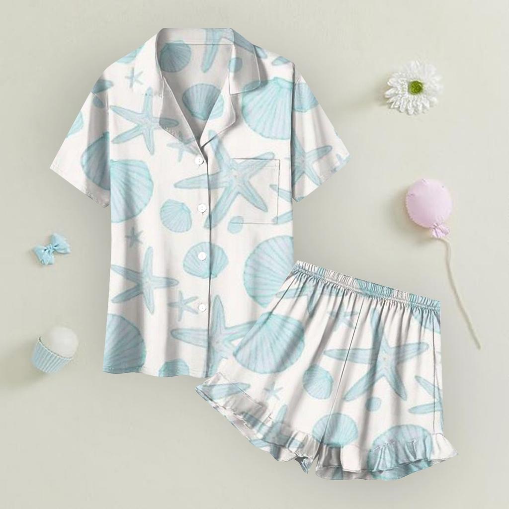 Children's Home Clothes Pajamas Set Short-sleeved Top Shorts Two-piece Set Outer Wear Play Cardigan Clothes