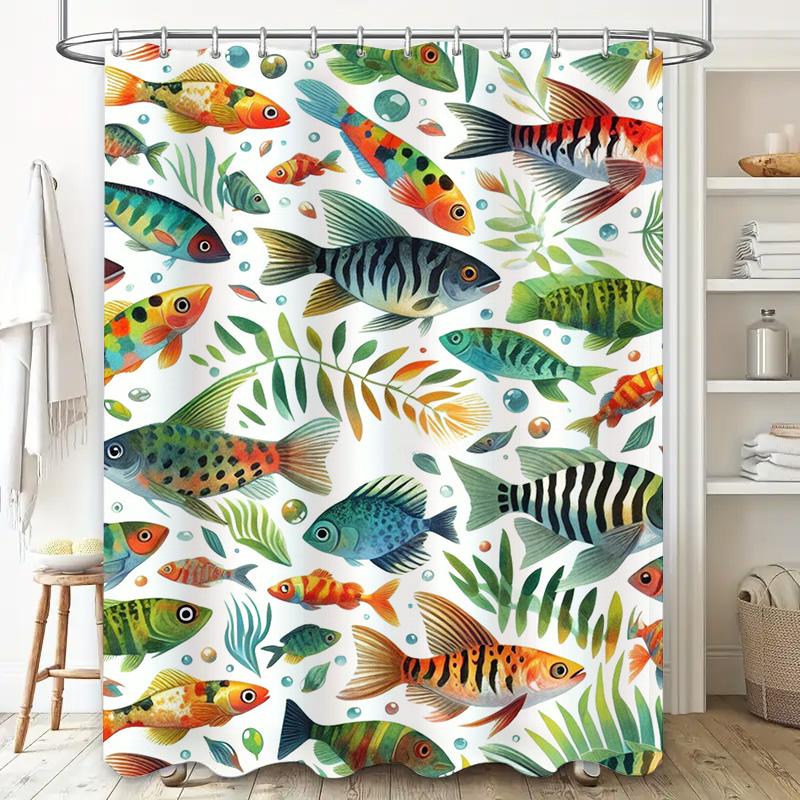Colorful Fish Pattern Shower Curtain Waterproof Fabric Bathroom Decoration for Home Decor Size 72x84 Inch