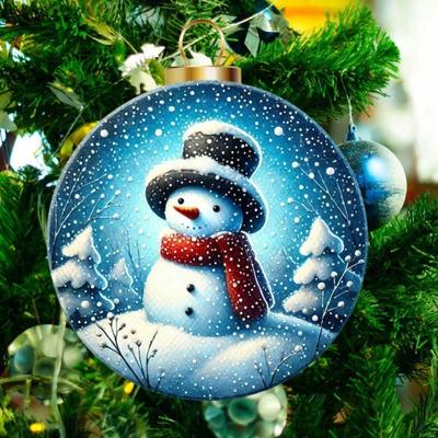 Snowman Christmas Welcome Tin Sign Round Ornament Wreath Home Wall Decor