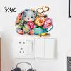DIY Wall Scene Decorations Watercolor Rabbit & Flowers Light Switch Sticker, Cute Bunny Peel And Stick Decal, Decorative Stickers for Cabinets