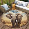 Elephant Lion Round Area Rug,Carpet Rug for Living Room Bedroom Sofa Playroom Decor,Non-slip Floor Mat
