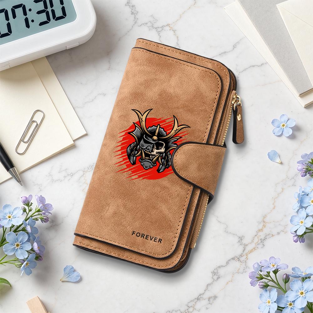 Samurai Skull Pattern Long Wallet Portable Card Holder Fashion Daily Use Purse
