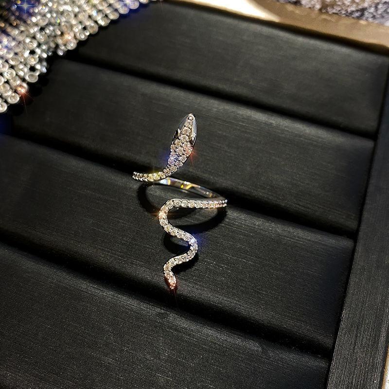 1PC Fashion Snake Silver Plated Imitation Zircon Women's Ring, Cool Style Ring, Personalized Open Ring Jewelry