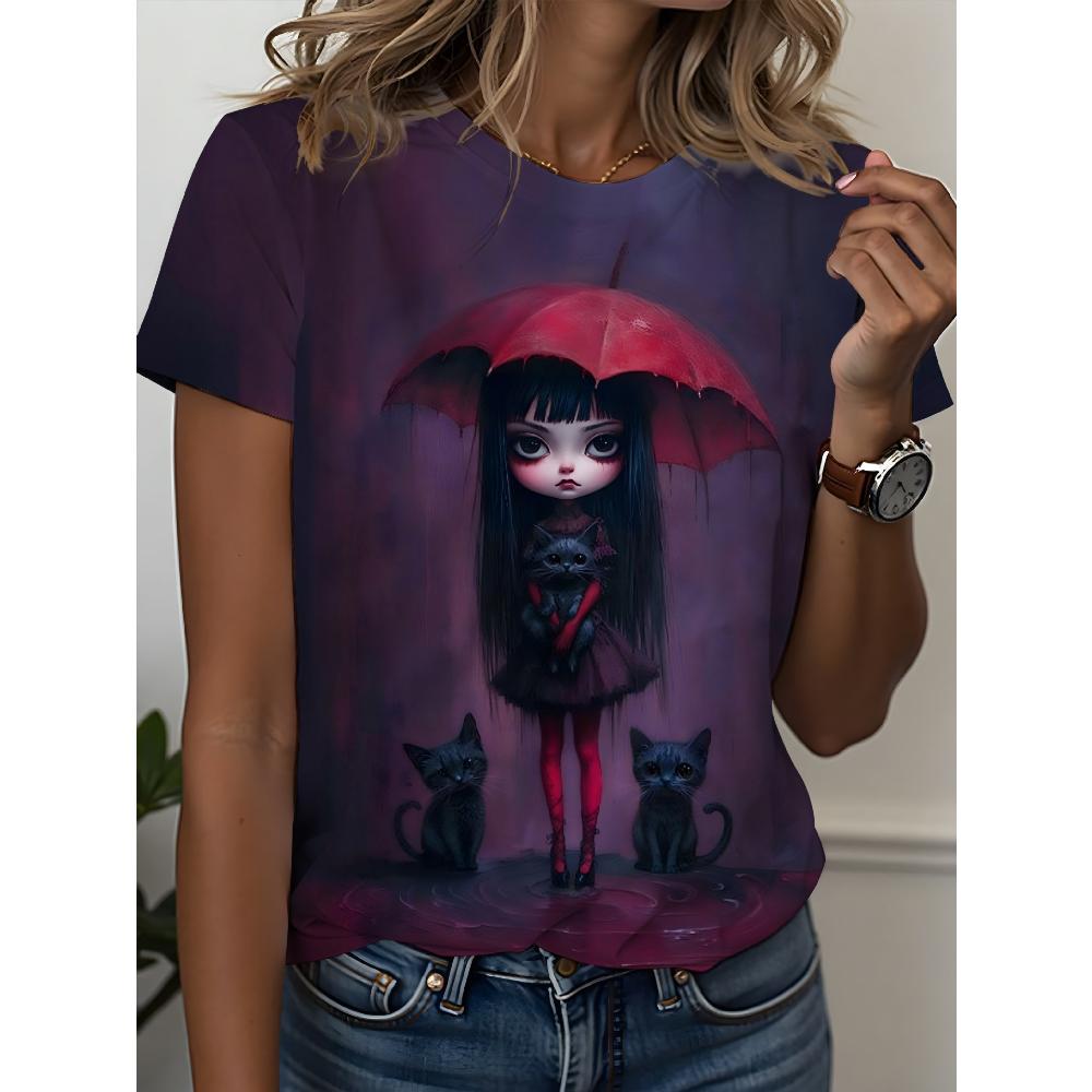 Stylish Comfortable Loose Round Neck Print Short Sleeve Daily T-Shirts Women’s