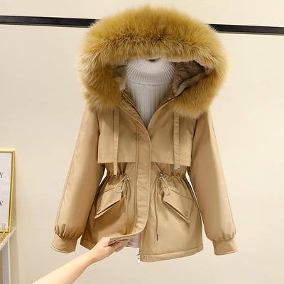 Winter Plus Size Cotton Clothes Women's Short Faux Fur Parker Clothes Waist Cotton Coat