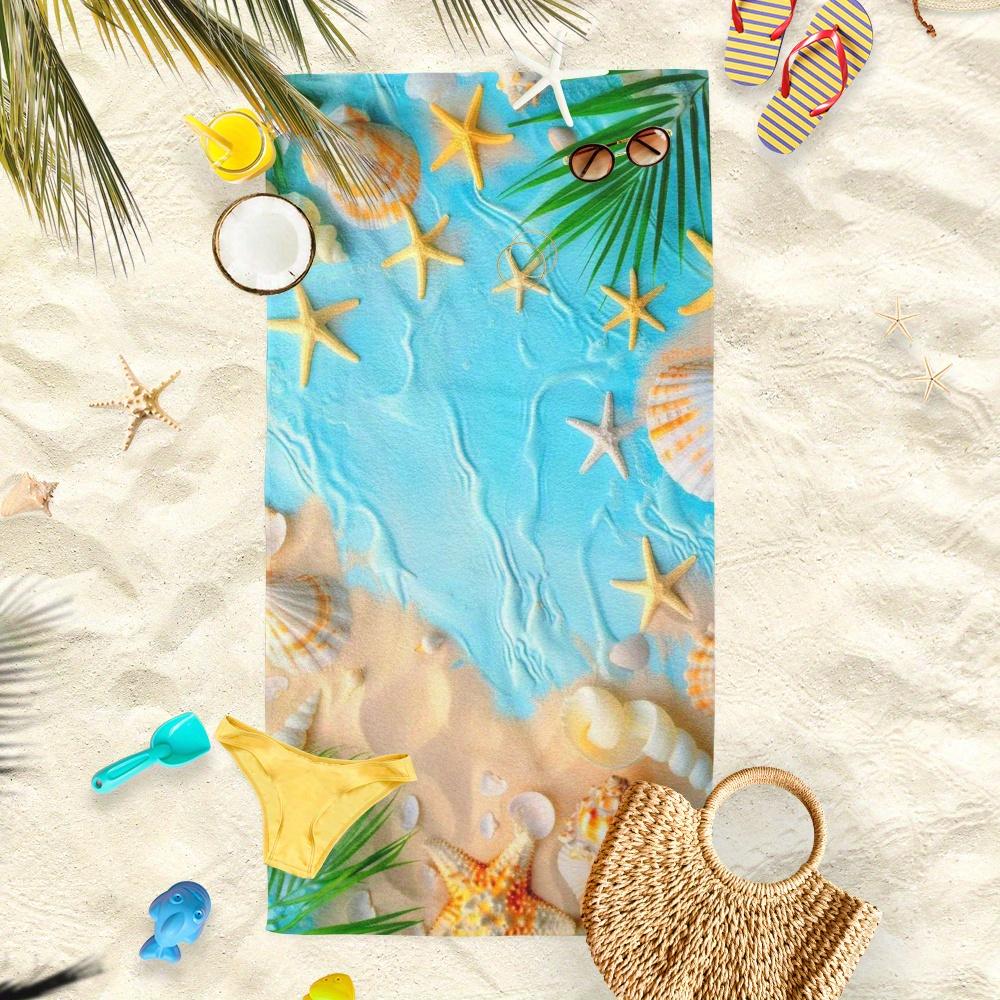 1pc of Beach Towel Microbre Beach Shells and Starfish Printed Beach Towel Perfect for Summer Getaways Stylish
