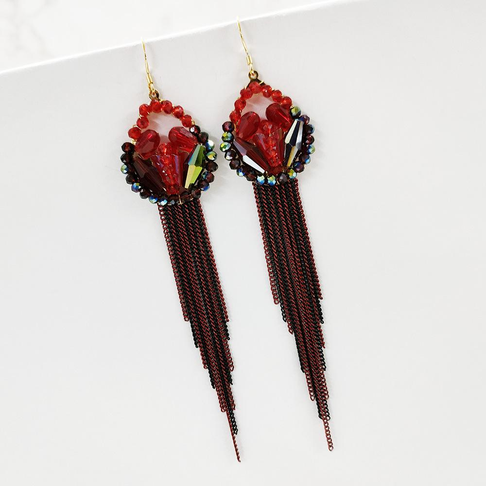 Ethnic Style Handmade Fringed Earrings Bohemian Temperament Personalized Earrings Exaggerated Long Fashion Earrings