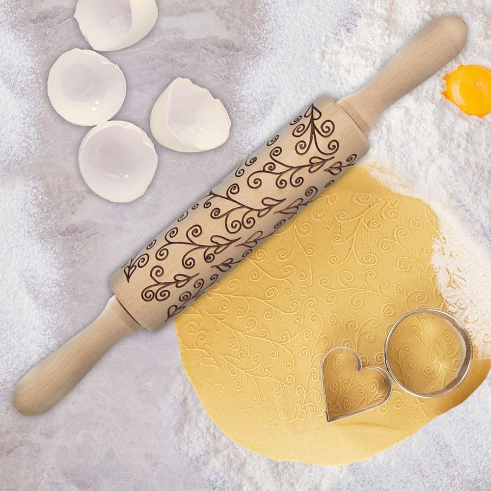 Decorative Rolling Pin Cake Decorator for Cookies and Cookies Stems with Leaves