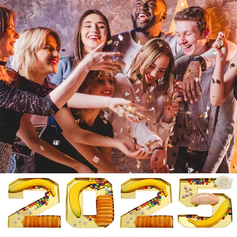 1/4pcs Digital Design Dinner Plate Party Supplies Party Candy Container Gold Number Shaped Box Snack Tray 24.5x21x3cm