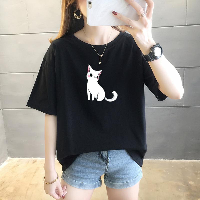 Short-sleeved T-shirt Women's Summer Student Casual Cartoon Blouse Fashion Round Neck Women's Clothing