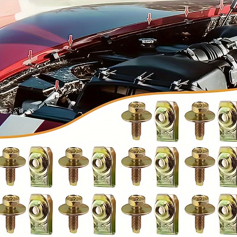 40pcs Heavy-Duty Steel U-Nut Clip Fasteners for Car Hood Protection - Secure Bolt Mounts with Screw Installation 20 Screws&20 Nuts