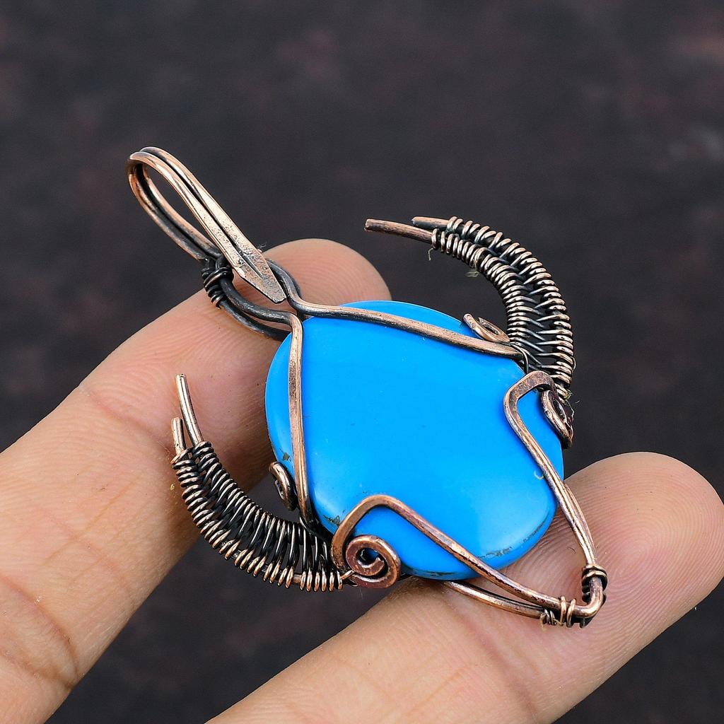 Sleeping Beauty Turquoise Pendant Copper Wire Wrapped Jewelry Bull Face Shape Pendant Handmade Gemstone Pendant Copper Pendant Gift For Wife