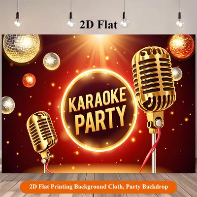 1 Piece of 2D Flat Background Fabric Karaoke Party Poster with a Shiny Golden Microphone Background