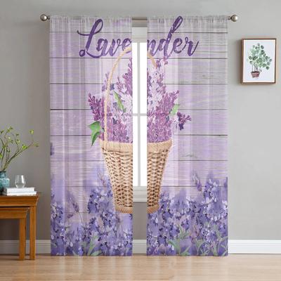 Lavender Flower Basket Tulle Curtains for Bedroom Hall Living Room Decor Chiffon Curtain for Balcony Kitchen Home Drapes