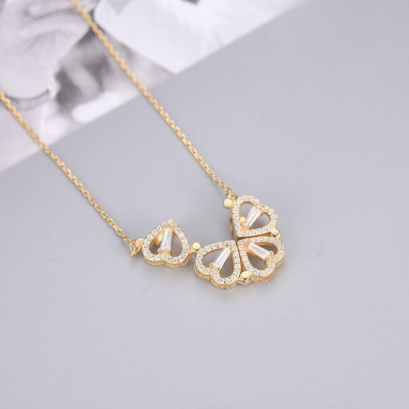 Heart Shaped & Four Leaf Clover Convertible Pendant Necklace Advanced Sense Necklace Crystals Jewelry for Women Girls