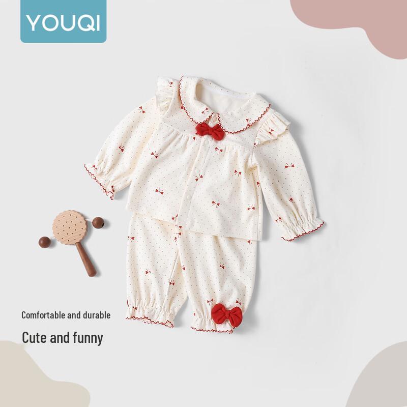 Youqi Dziecięcy Dziewczęcy Dwuczęściowy Zestaw Ubrań Domowych z Długim Rękawem i Kokardą