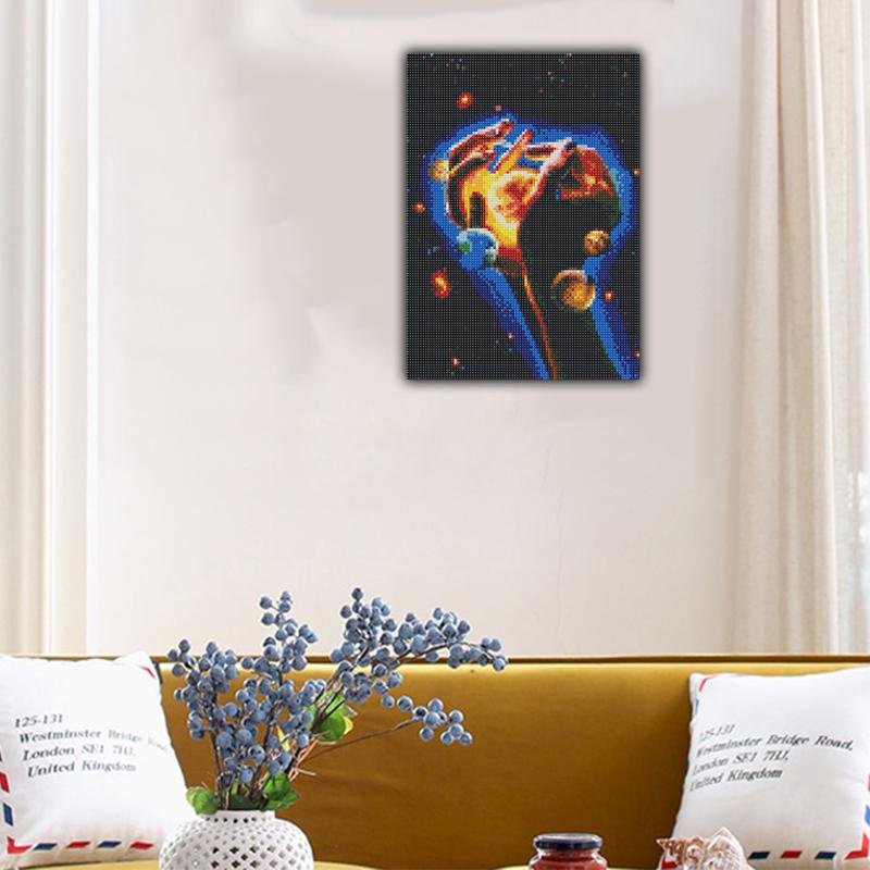 FIYO 11.8x16.73 In Diamond Painting Full Round Drill Planet Hand Round Diamond Painting Handmade Diy Diamond Mosaic Painting Home Decoration