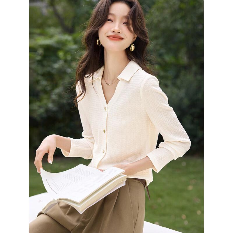 Women s V-Neck Textured Knitted Long-Sleeve Blouse M