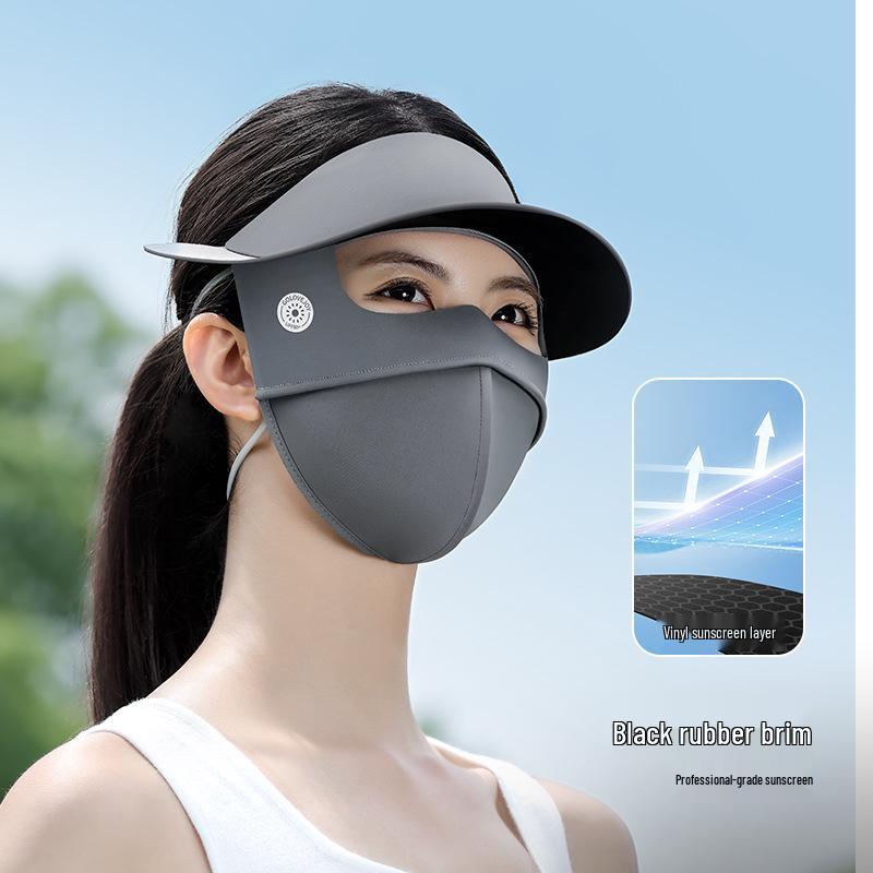 Women's Full Face Black Sunscreen Mask - Anti-Smudge, Three-Dimensional Ice Silk with Glue Brim