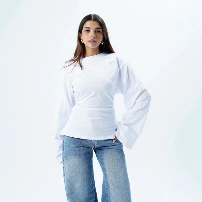 Women S Casual Shirt Waist Tie Pleated Detail Spring Summer Ladies Top