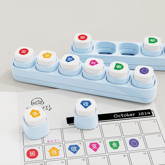 1 set mini-stämplar för planerare 6 designer Självfärgande stämplar Söta plaststämplar för dagbokföring Scrapbooking Planerare DIY-hantverk