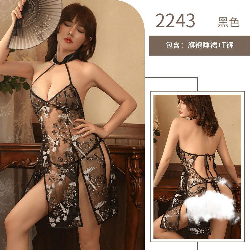 Sex underwear classical embroidery uniform pure desire temptation neck flower bird embroidery cheongsam split sexy