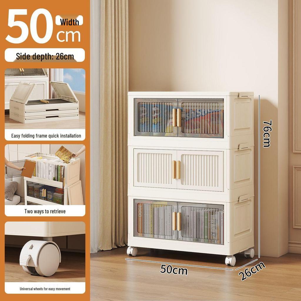 Foldable Multi-Layer Plastic Storage Cabinet - Dustproof Organizer for Toys, Snacks, and Miscellaneous Items