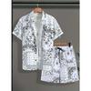 Men's Hawaiian Two-Piece Set with Printed Bandana, Bohemian Vintage Casual Shirt and Shorts