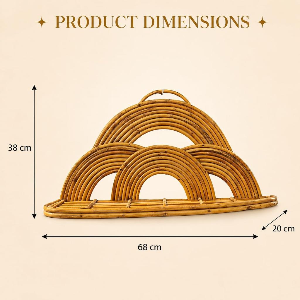Eco Decx Boho Rattan Wall Shelf, Handmade Wooden Hanging Rack for Bedroom, Living Room & Office Decor, 68 x 20 x 38 cm