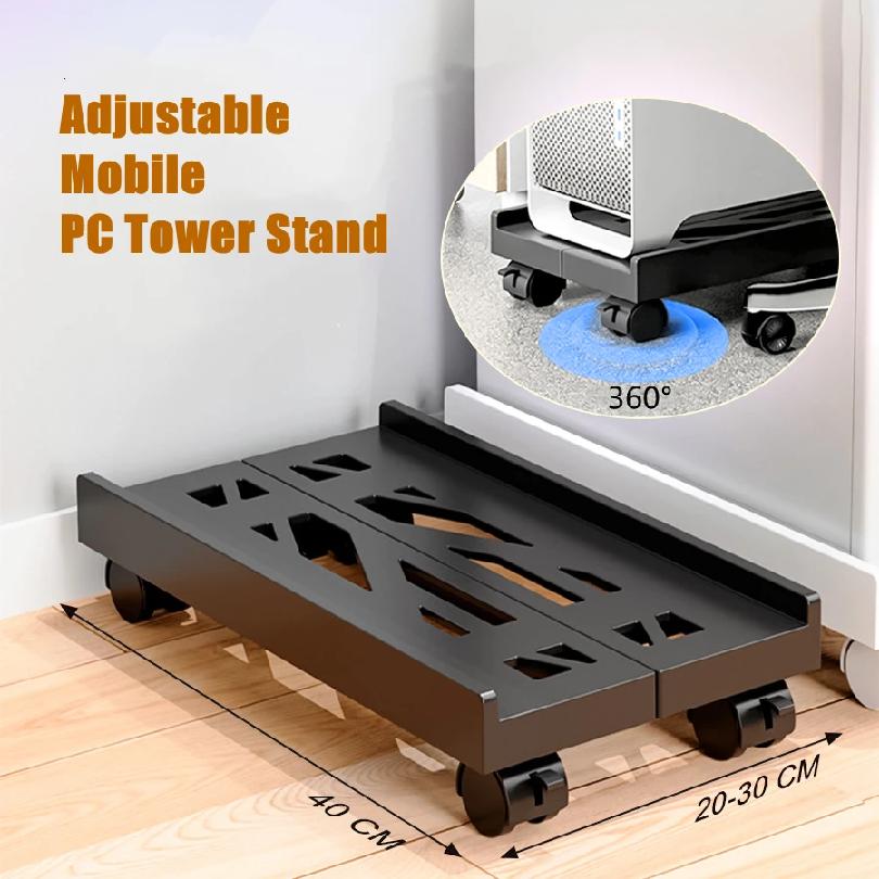 Verstellbarer mobiler PC-Tower-Ständer mit Rädern, CPU-Halter für unter den Schreibtisch, verstellbarer stabiler mobiler Computer-Host-Ständer für das Homeoffice
