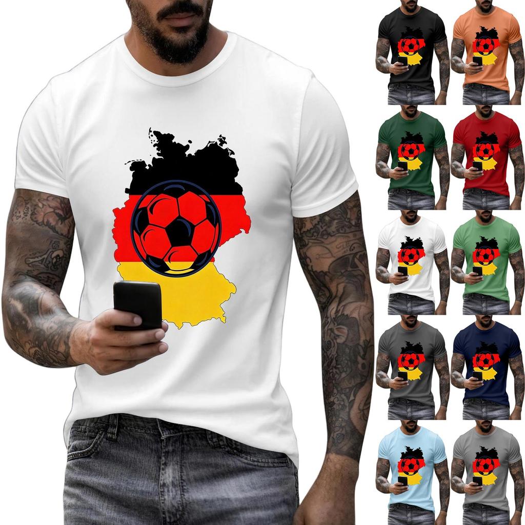 Men's Short Sleeve Crew Neck T-Shirt with Graphic Print of Soccer Ball and Country Outline Casual Fit Cotton Blend Tee for Everyday Wear
