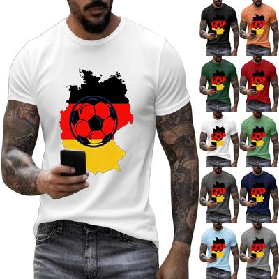 Men's Short Sleeve Crew Neck T-Shirt with Graphic Print of Soccer Ball and Country Outline Casual Fit Cotton Blend Tee for Everyday Wear