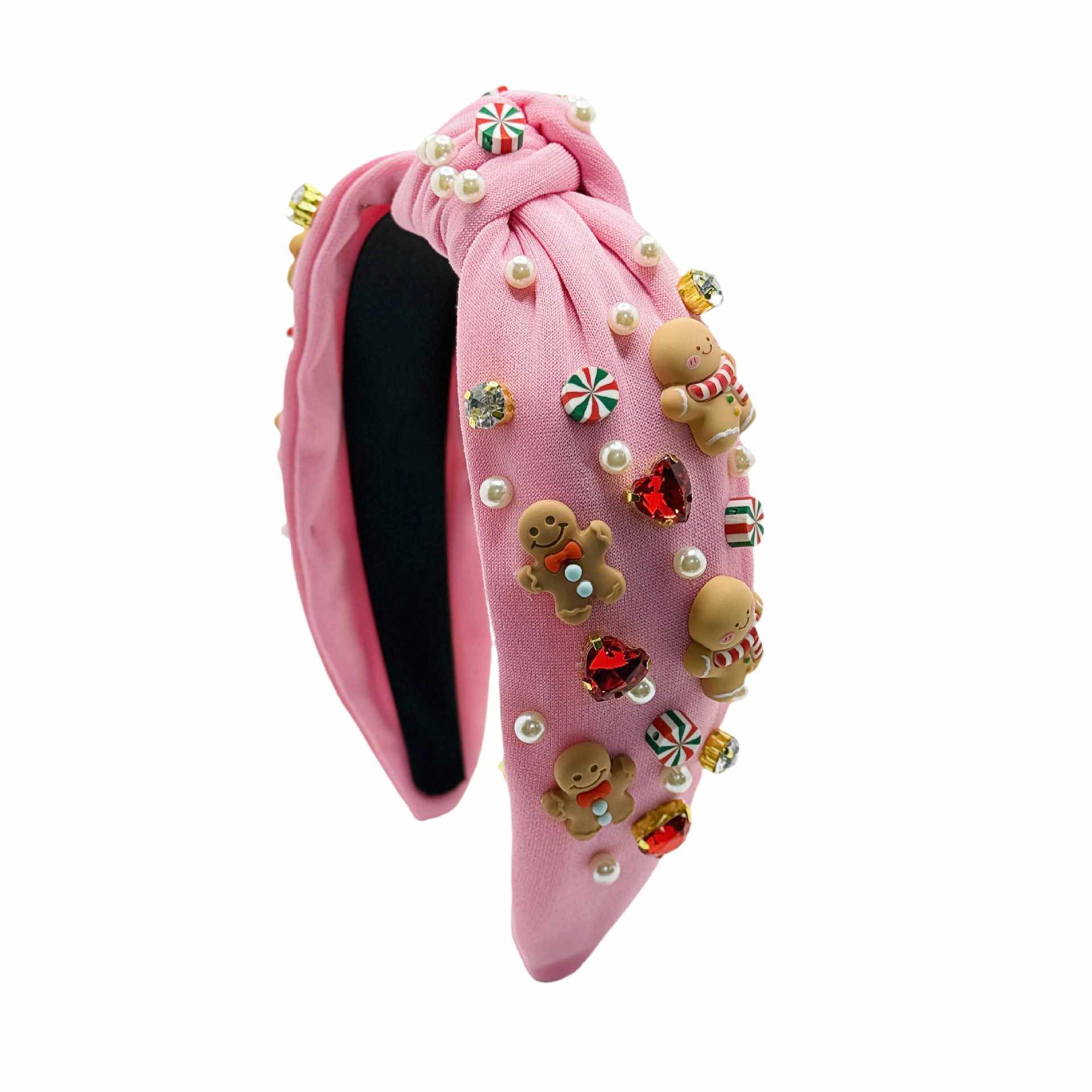 2025 Christmas Gingerbread Rhinestone Headband: High-Quality European & American Style Hair Accessory розовый