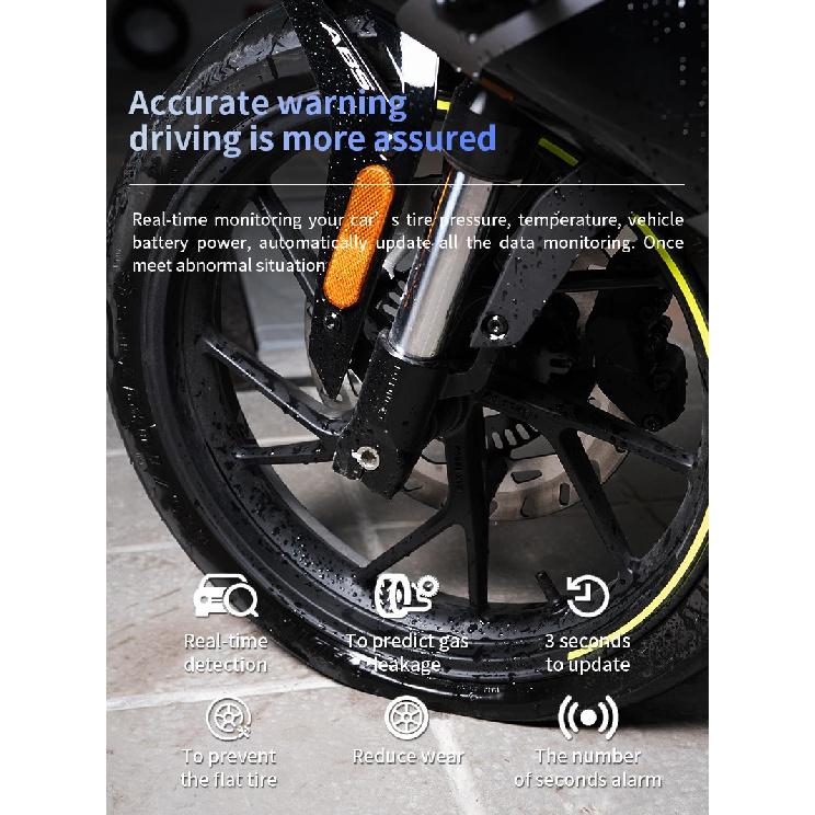 CAREUD Motorcycle TPMS Tyre Pressure Monitoring System LCD Display Magnetic charging With Internal/External Pressure Sensors